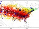 A map showing Reverse Beacon Network spots during the solar eclips.